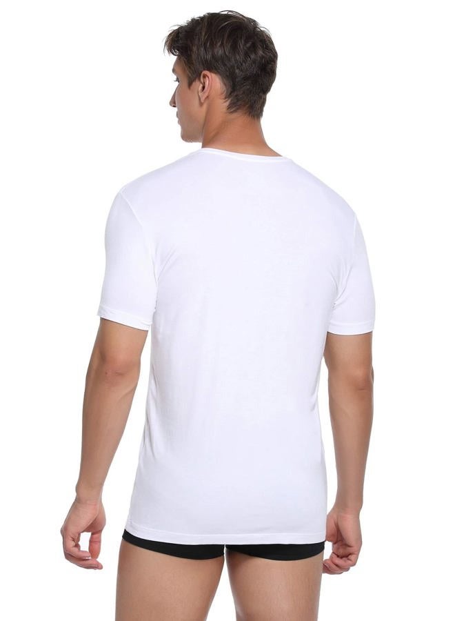 COLORFULLEAF Men's Crew Neck Undershirts Bamboo Short Sleeve Tees Slim-fit T-Shirts 3-Pack, V Neck - White, M - Image 5
