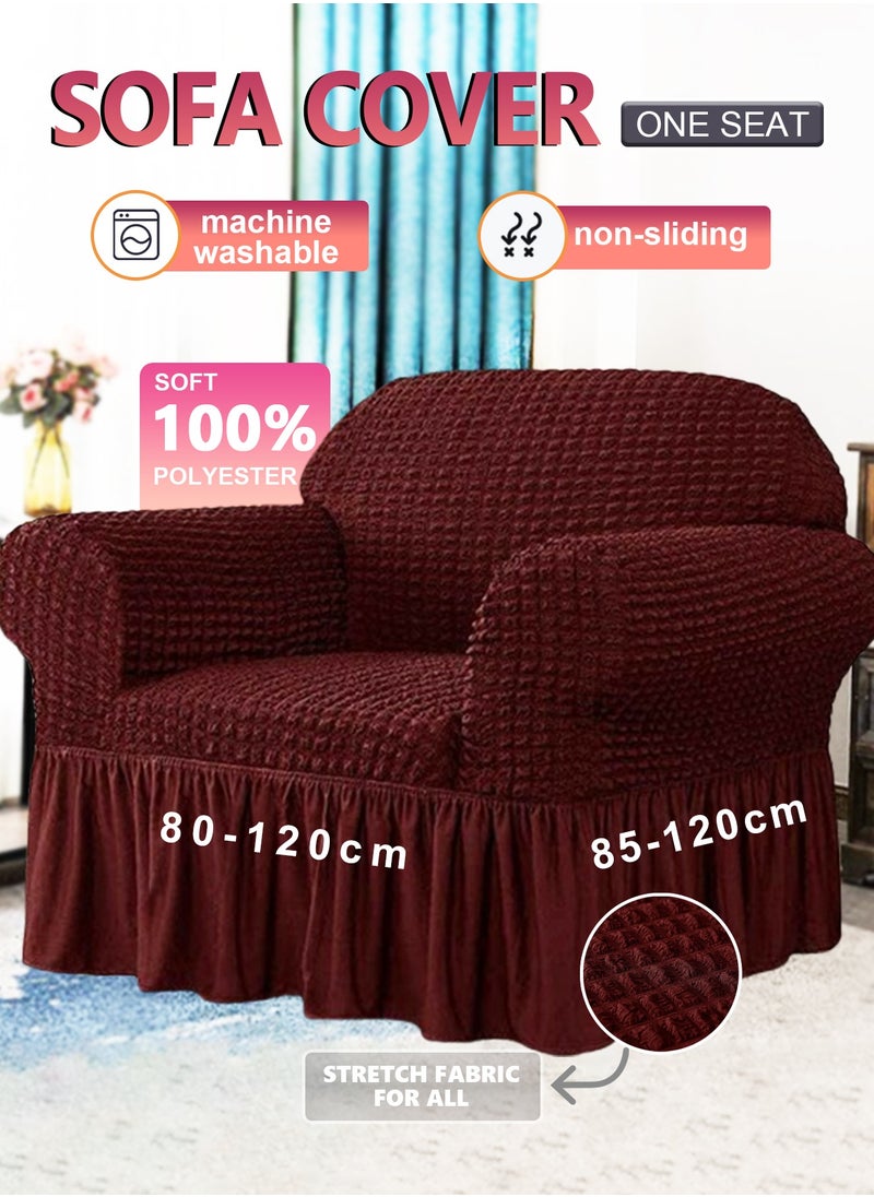 Arabest Elastic Sofa Cover with Skirt,Stretch Sofa Slipcover Furniture Protector Washable Soft Couch Cover for Living Room Elastic Fabric Sofa Cover with Skirt, For Living Room Bed Room For one seater sofa(wine red)  - Image 1