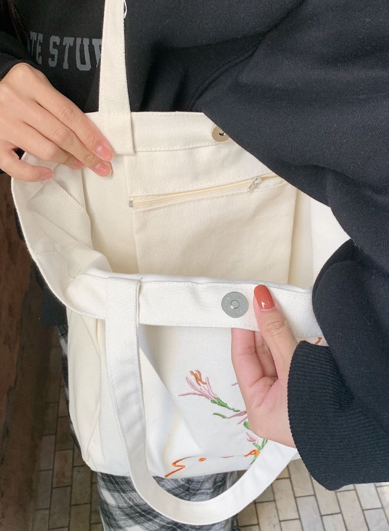 Women Canvas Tote Bag for Women Girls Kids School Shoulder Bag, with Zipper Work Beach Lunch Travel and Shopping Grocery Bag for Mother's Day Teacher Eco Friendly Washable Trendy  - Image 2