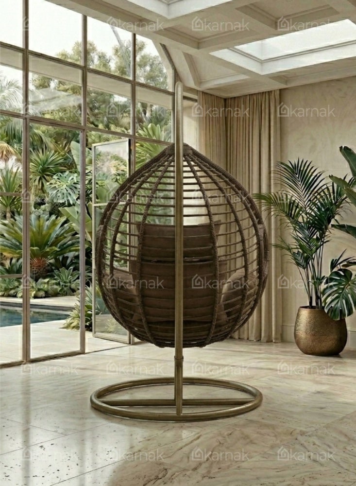 Karnak Faringham Heavy Duty Hanging Chair with Stand & Cushion (Brown) - Image 4