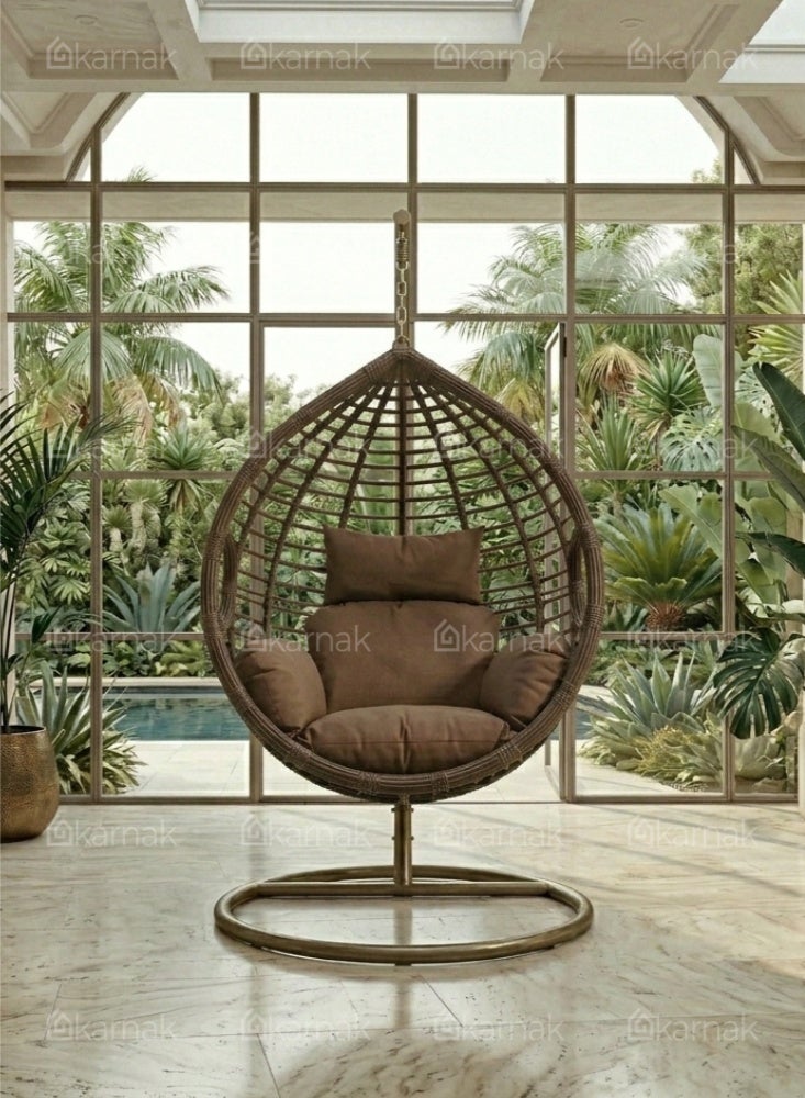 Karnak Faringham Heavy Duty Hanging Chair with Stand & Cushion (Brown) - Image 3