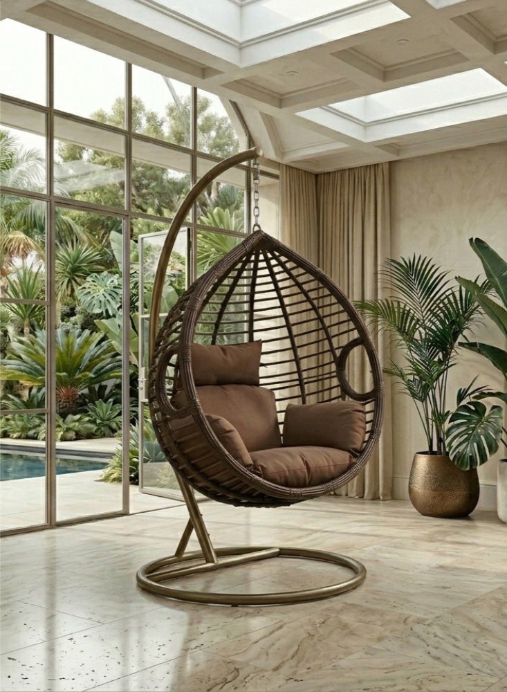 Karnak Faringham Heavy Duty Hanging Chair with Stand & Cushion (Brown) - Image 1