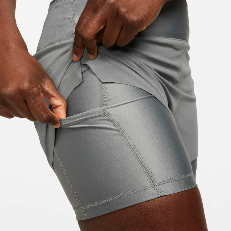 Nike Grey Women's Dri-FIT Swift Mid-Rise 2-in-1 Running Shorts for Women | Best Price UAE