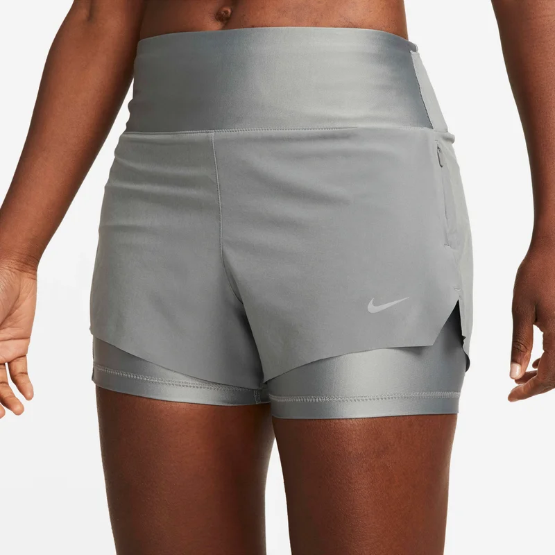 Nike Grey Women's Dri-FIT Swift Mid-Rise 2-in-1 Running Shorts for Women | Best Price UAE