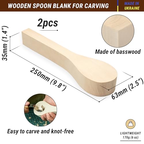 BeaverCraft Spoon Carving Blank BB1 Unfinished Wood for Whittling Tools, Spoon Carving Kit - Wood Carving Blocks Basswood for Crafts - Image 2