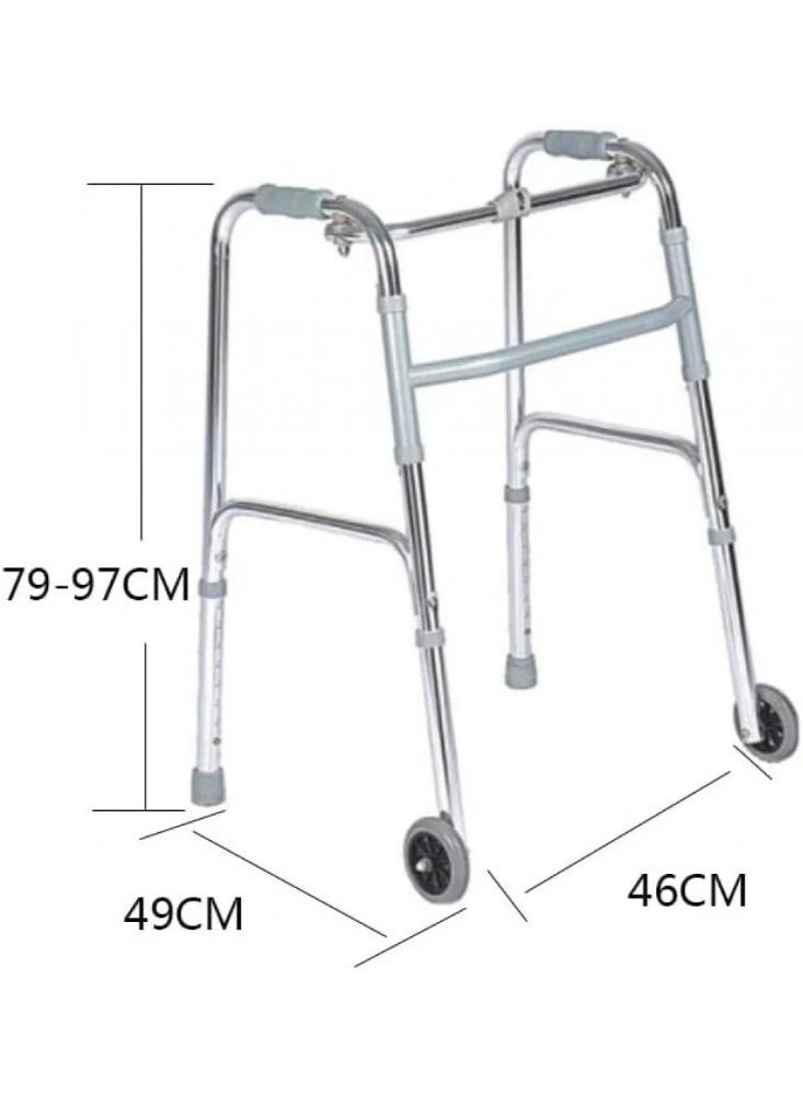 Dorra JL912L walker with 4-inch front wheels. This type of walker is designed to assist with walking and provide mobility support, making it suitable for elderly users and those in rehabilitation.  Key features of the JL912L walker include: *   A strong, lightweight, and durable aluminum frame with an anodized finish. *   4-inch front wheels for smooth movement and maneuverability. *   Adjustable height, typically ranging from 79 to 96 cm (8 levels), with a spring lock pin on each foot for adjustment. *   Foldable design for easy storage and transport, with a button for easy folding. *   Comfortable rubber or soft foam handle grips for a secure hold and to reduce hand pressure. *   A wide base for enhanced safety and non-slip design. *   It can typically withstand a load-bearing pressure of 100kg. - Image 2