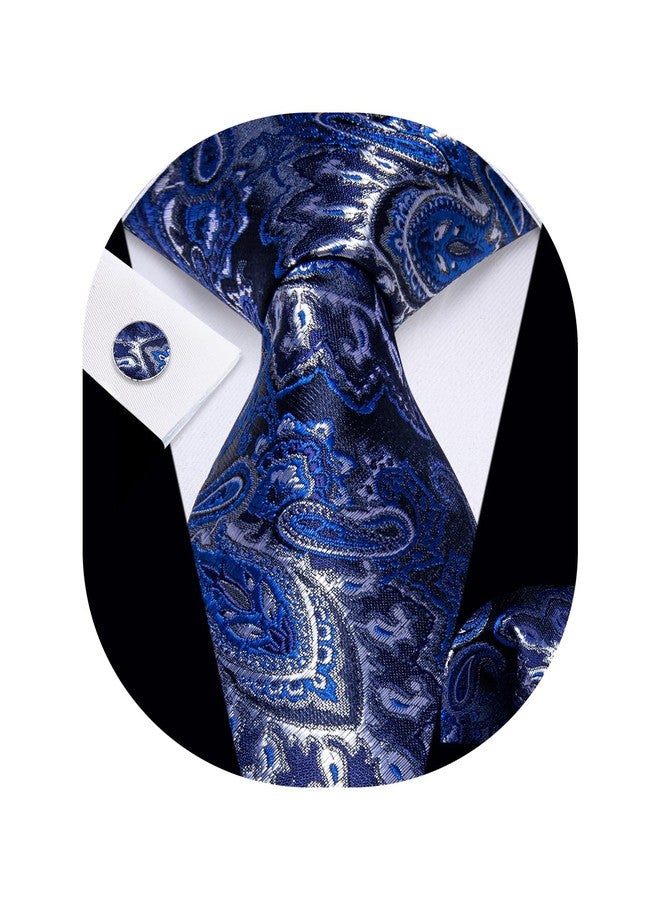 YourTies Paisley Tie Sets Floral Necktie Handkerchief Cufflinks Set Silk Woven Ties Business Wedding Party, Royal Blue Paisley, M - Image 1