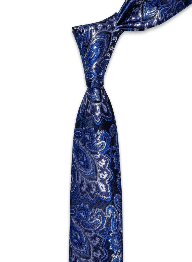 YourTies Paisley Tie Sets Floral Necktie Handkerchief Cufflinks Set Silk Woven Ties Business Wedding Party, Royal Blue Paisley, M - Image 5