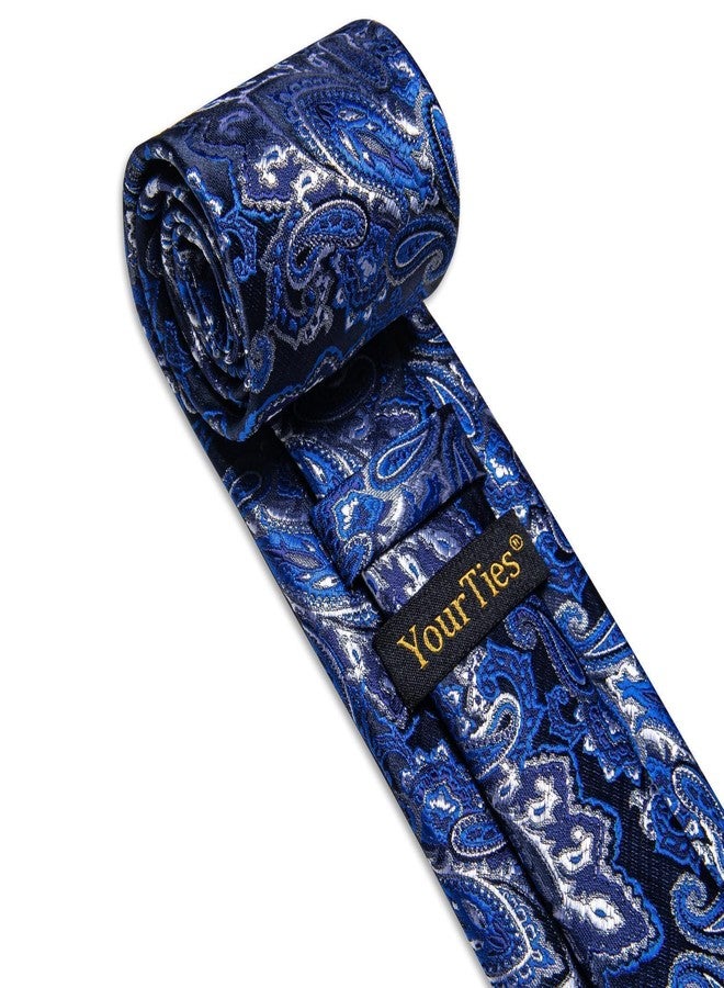 YourTies Paisley Tie Sets Floral Necktie Handkerchief Cufflinks Set Silk Woven Ties Business Wedding Party, Royal Blue Paisley, M - Image 4