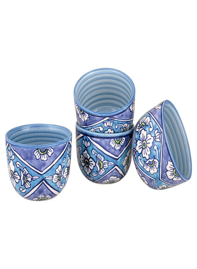 KITTENS Hand Painted Ceramic Soup Bowl Set of 4 - 300ml Each | Blue Floral Design | Microwave & Dishwasher Safe | Food Grade | Ideal for Serving Maggi, Snacks, Pasta, Soup - Made in India - Image 2