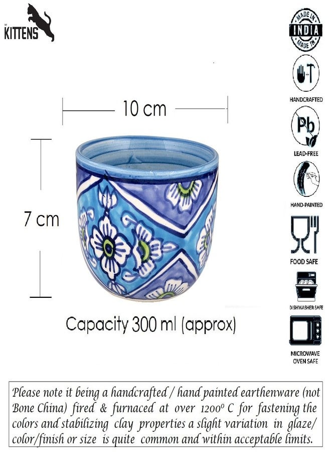 KITTENS Hand Painted Ceramic Soup Bowl Set of 4 - 300ml Each | Blue Floral Design | Microwave & Dishwasher Safe | Food Grade | Ideal for Serving Maggi, Snacks, Pasta, Soup - Made in India - Image 5