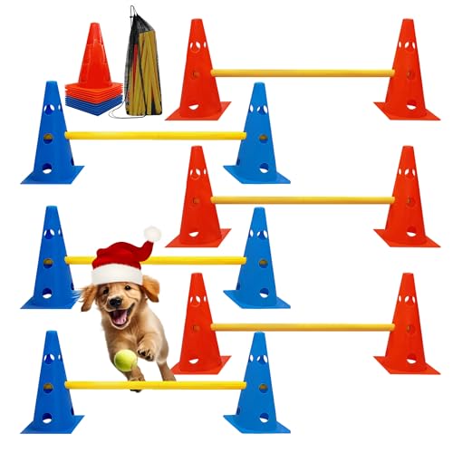GeerDuo Dog Agility Hurdle Cone Set, Dog Agility Set Include 12 Agility Cones 6 Agility Rods, Dog Agility Equipment with Carry Bag(Blue+Orange) - Image 1