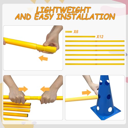 GeerDuo Dog Agility Hurdle Cone Set, Dog Agility Set Include 12 Agility Cones 6 Agility Rods, Dog Agility Equipment with Carry Bag(Blue+Orange) - Image 3