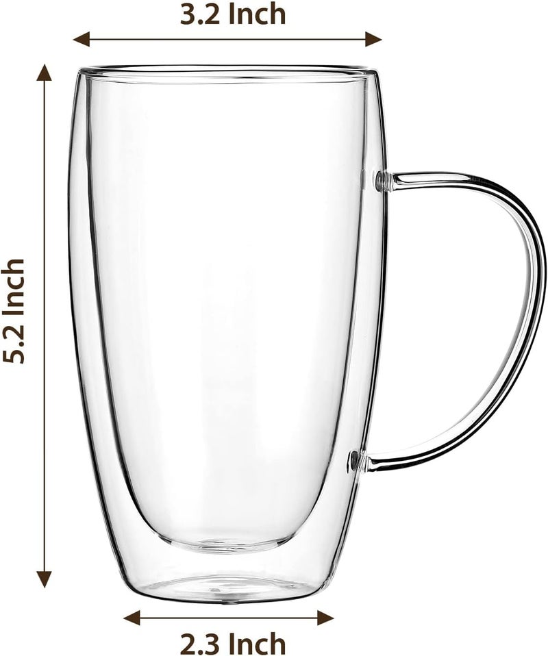 Wells 2-Pack 15 Oz Double Walled Glass Coffee Mugs with Handle,Large Insulated Layer Coffee Cups,Clear Borosilicate Mugs,Perfect for Cappuccino,Tea,Latte,Espresso,Hot Beverage,Wine,Microwave Safe - Image 2