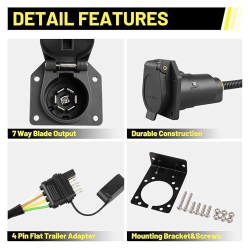 Oyviny 4-Pin to 7-Way Round Blade Trailer Adapter W/Mounting Bracket, 4 Way Flat to 7-Way Blade Reverse Wiring Harness Connector, 16AWG Copper Wire Trailer Light Plug for RV Truck Factory Tow Package - Image 2