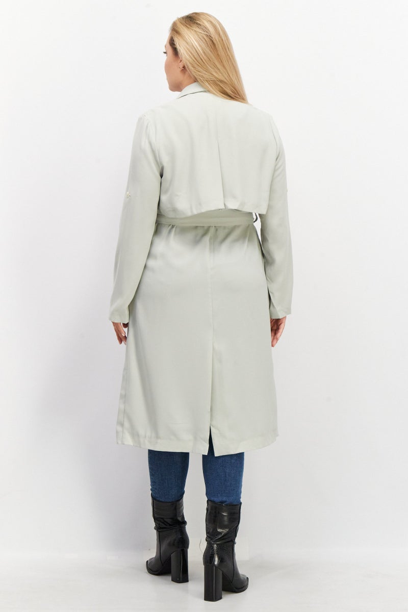 VERO MODA معطف ترنش نسائي بأكمام طويلة وحزام، لون أخضر غامق - Image 3