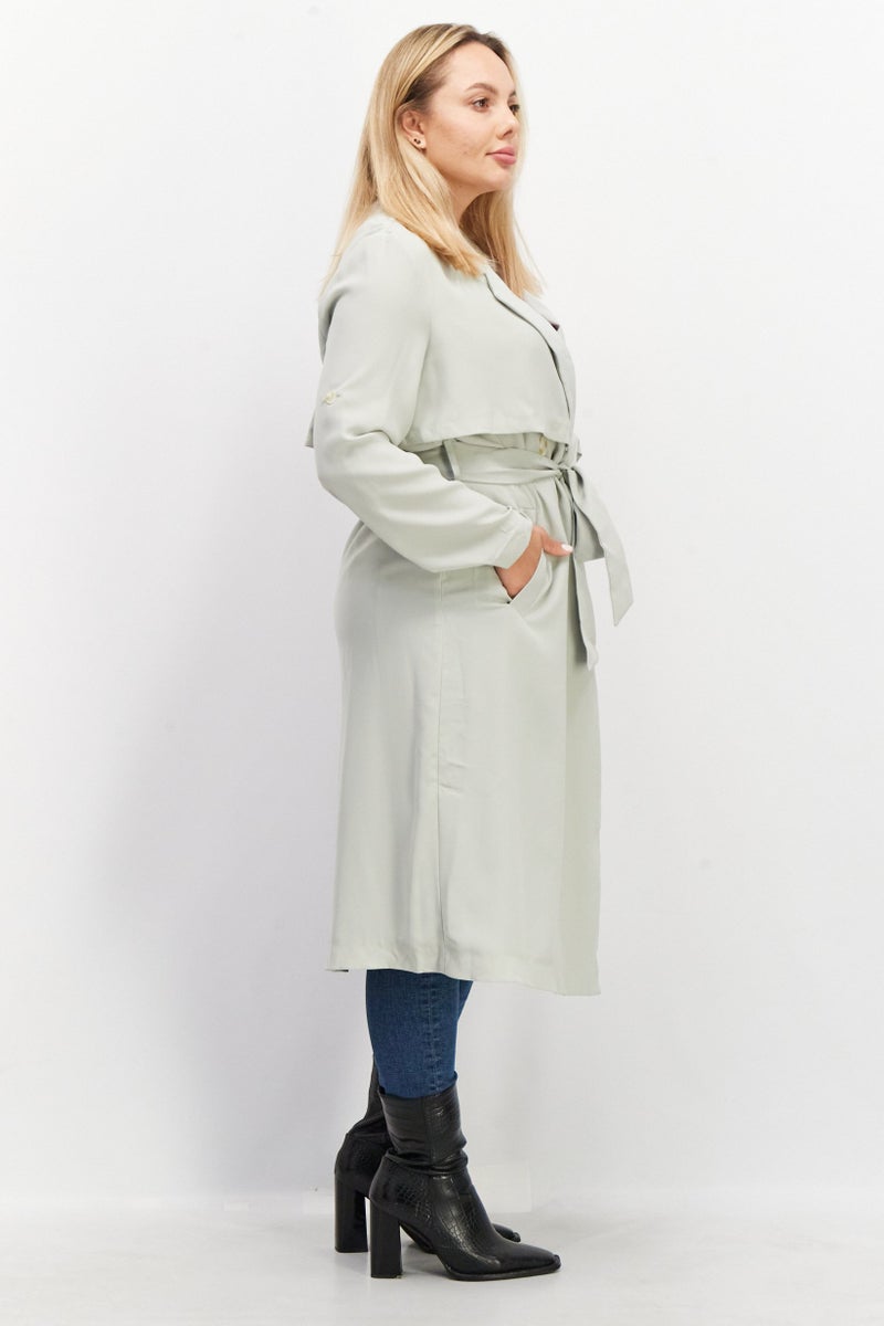 VERO MODA معطف ترنش نسائي بأكمام طويلة وحزام، لون أخضر غامق - Image 2