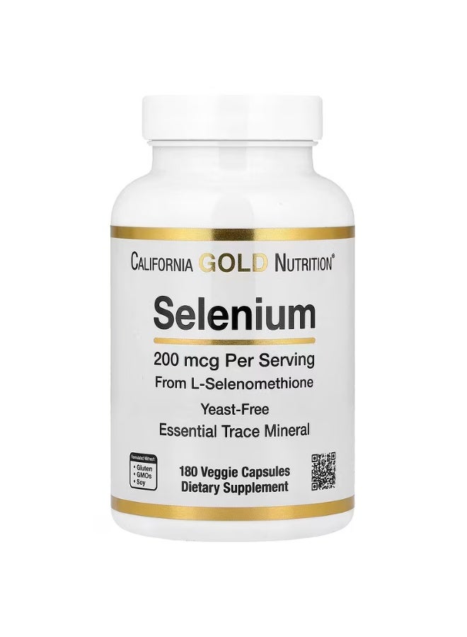 كاليفورنيا غولد نيوترشن كاليفورنيا غولد نيوتريشن‏, سيلينيوم، خالٍ من الخميرة، 200 مكجم، 180 كبسولة نباتية - Image 1