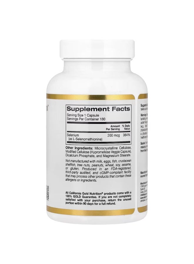كاليفورنيا غولد نيوترشن كاليفورنيا غولد نيوتريشن‏, سيلينيوم، خالٍ من الخميرة، 200 مكجم، 180 كبسولة نباتية - Image 2