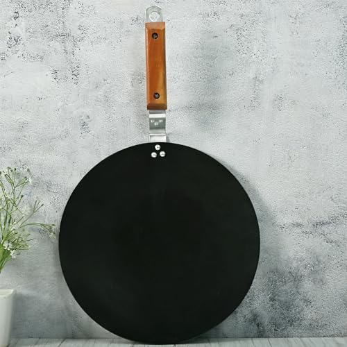 Femora Iron Concave Tawa 11.8-inch(29 cm), Tava for Roti with Strong Wooden Handle Black, Gas Stovetop Compatible, Pack of 1 - Image 1