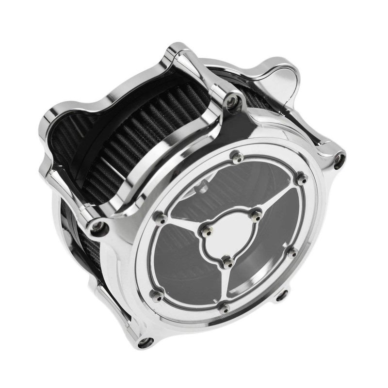 HDBUBALUS Chrome CNC Aluminum Air Cleaner Intake Air Filter Intake System Kit Fit for Harley Dyna Touring 0017 Softail 0015