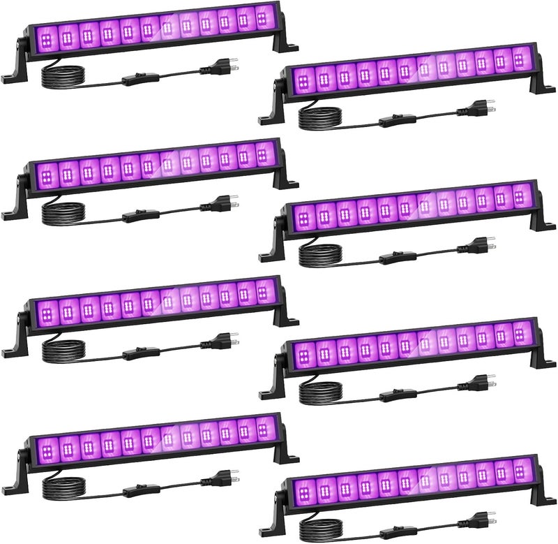 Onforu 8 Pack 42W LED Black Lights, Blacklight Bars with Plug and Switch, Glow in The Dark Party Supplies for Halloween Decorations, Bedroom, Body Paint, Stage Lighting, Poster, Black - Image 1