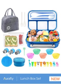 Aurafly 27PCS Lunch Box Set With Lunch Bag For Kids, Portable Bento Box With 4-Compartment/Spoon/Fork, Leak-Proof Food Storage Set With Food Accessories, Lunch Containers For Adults/Kids/Toddler, BPA Free, 1300ML  - Image 1