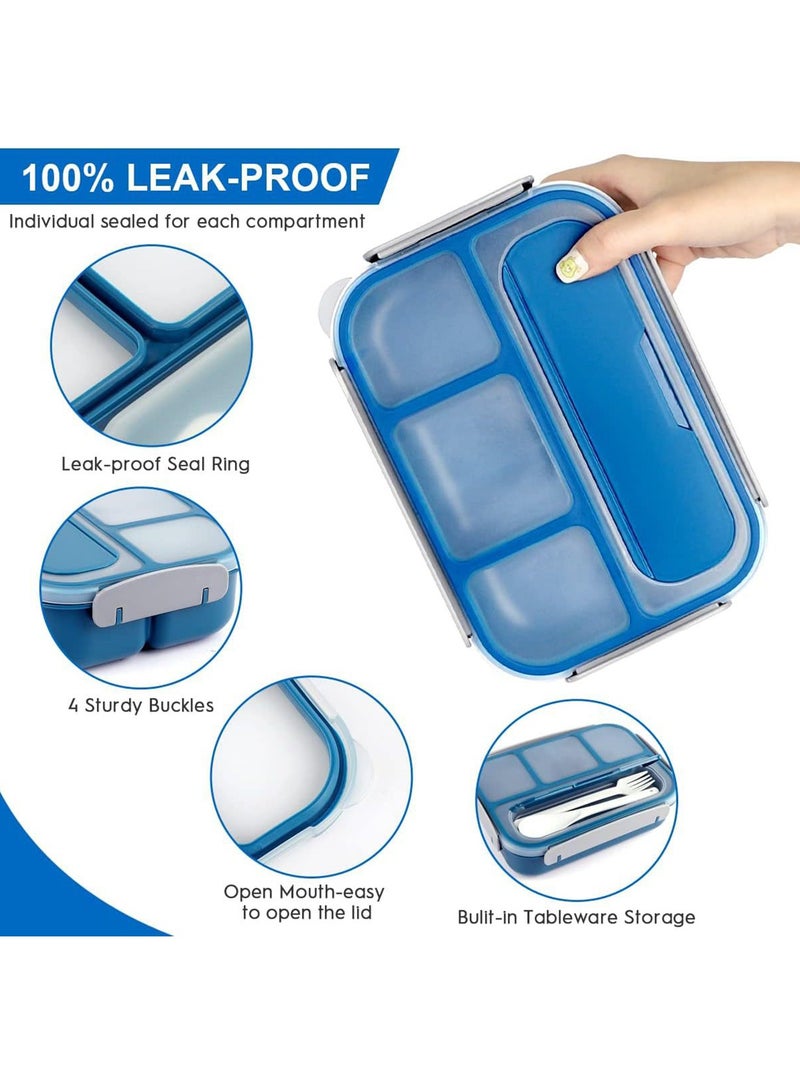 Aurafly 27PCS Lunch Box Set With Lunch Bag For Kids, Portable Bento Box With 4-Compartment/Spoon/Fork, Leak-Proof Food Storage Set With Food Accessories, Lunch Containers For Adults/Kids/Toddler, BPA Free, 1300ML - Image 2