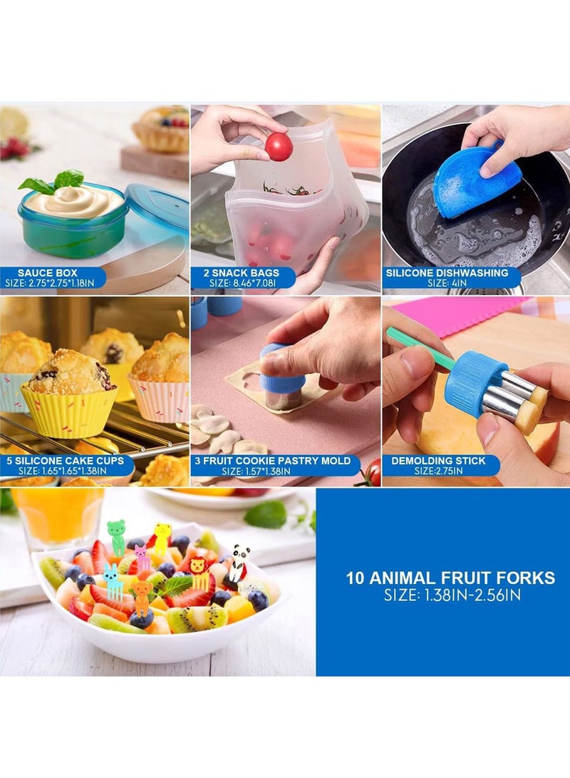 Aurafly 27PCS Lunch Box Set With Lunch Bag For Kids, Portable Bento Box With 4-Compartment/Spoon/Fork, Leak-Proof Food Storage Set With Food Accessories, Lunch Containers For Adults/Kids/Toddler, BPA Free, 1300ML - Image 4