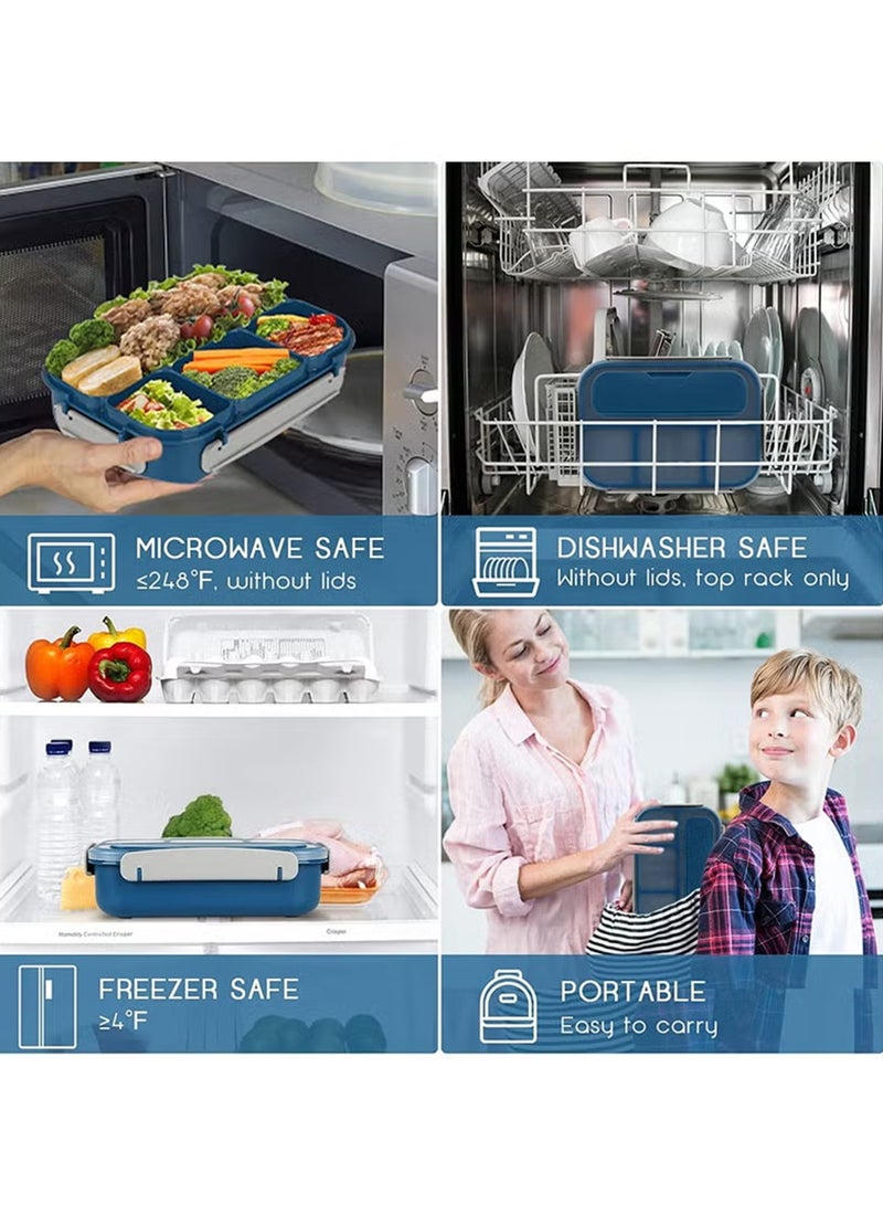 Aurafly 27PCS Lunch Box Set With Lunch Bag For Kids, Portable Bento Box With 4-Compartment/Spoon/Fork, Leak-Proof Food Storage Set With Food Accessories, Lunch Containers For Adults/Kids/Toddler, BPA Free, 1300ML - Image 5