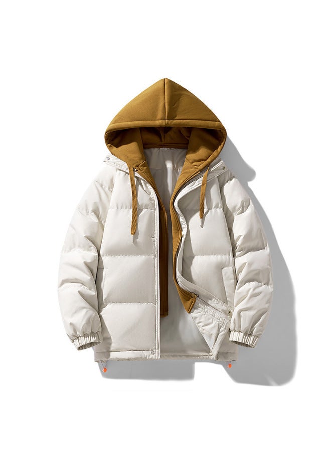 Winter Couple's Men's Cotton-padded Clothes Fake Two-piece Casual Jacket Loose Detachable Hooded Plus Size Women's Bread Suit