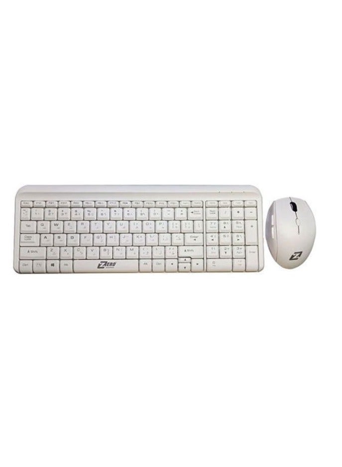 Zero KEYBOARD + MOUSE ZERO WIRELESS COMBO ENGLISH & ARABIC Model - ZR-8608 White - Image 1