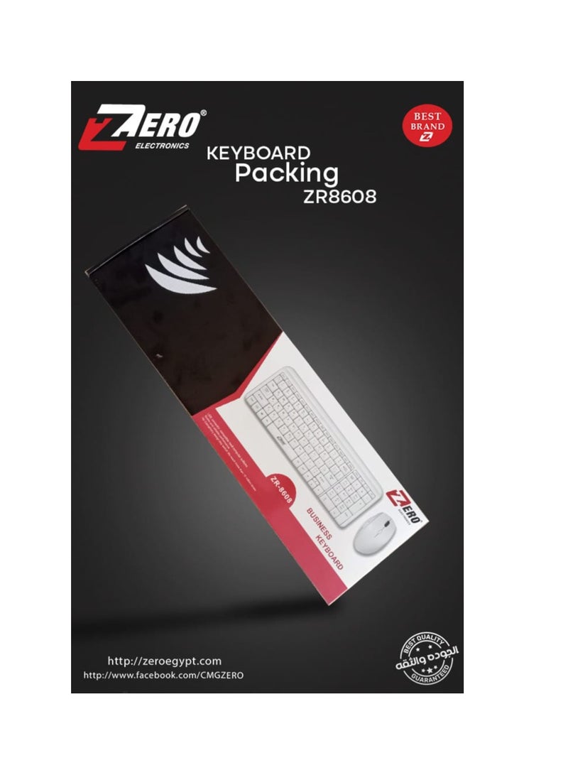 Zero KEYBOARD + MOUSE ZERO WIRELESS COMBO ENGLISH & ARABIC Model - ZR-8608 White - Image 3