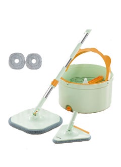 Floor Mop and Bucket, Hand-Free Wash Spin Mop Bucket System with 2 Reusable Microfiber Pads, Clean Dirt Separation Mop Set for Hardwood, Wood, Laminate, Tile Floor Cleaning