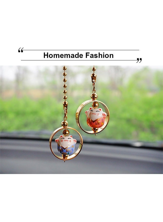 Car Hanging Ornament Car Hanging Pendant Lucky Cat Car Mirror Hanging Ornaments Porcelain Figurine Car Interior Decor Accessories (Blue  Pink)
