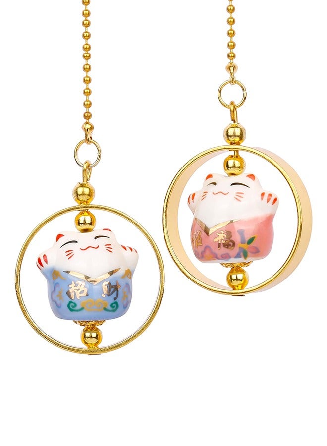 Car Hanging Ornament Car Hanging Pendant Lucky Cat Car Mirror Hanging Ornaments Porcelain Figurine Car Interior Decor Accessories (Blue  Pink)