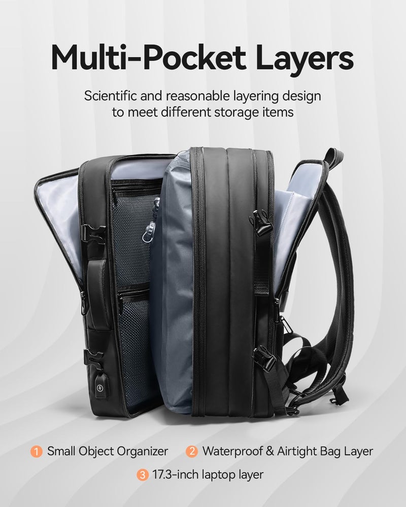 MS MARK RYDEN Vacuum Travel Backpack, 40L Expandable Compression Backpack, Vacuum Back Pack for Travel with USB Charging Port,Water Resistant Air Bag Backpack for Man - Image 4