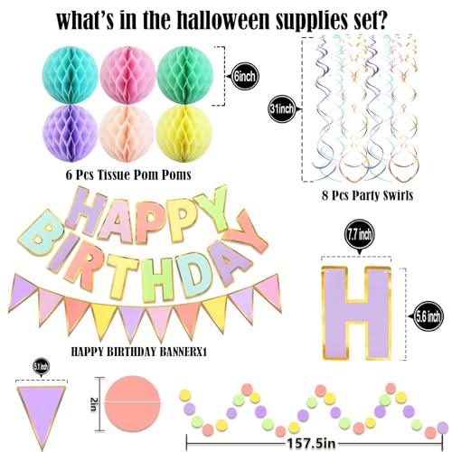 Fecedy Macaron Superlarge Alphabet Happy Birthday Banner Colorful Flag Bunting Circle Confetti Garland Swirl Streamers Honeycomb Ball for Birthday Party Decorations - Image 2