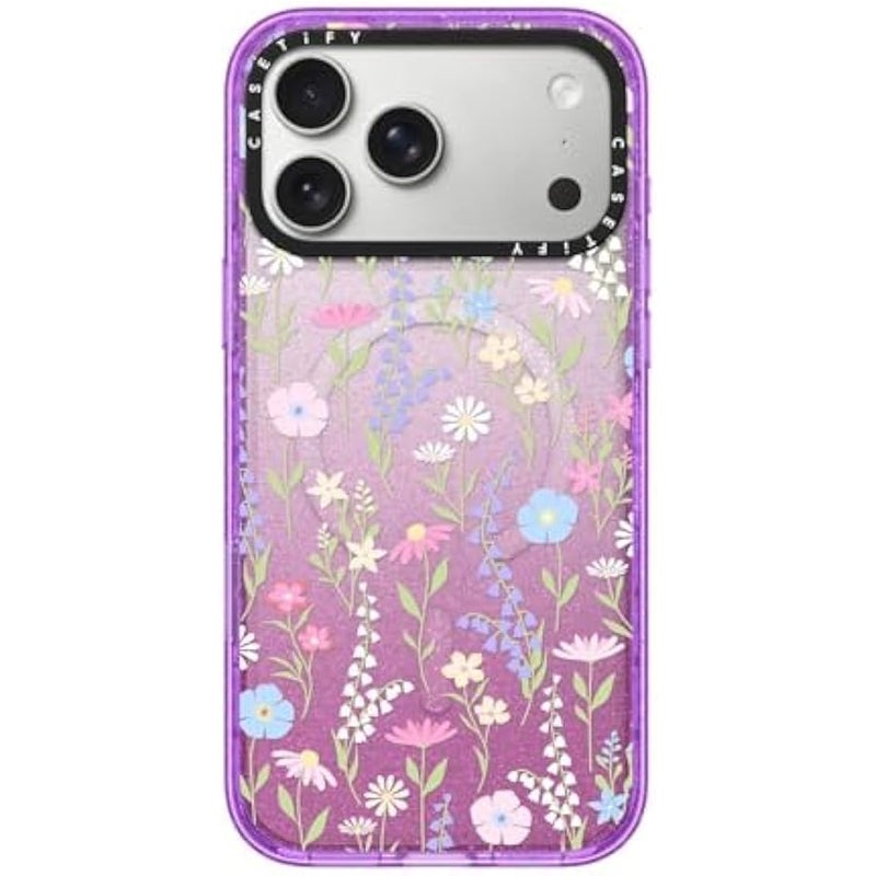 Casetify Impact iPhone 17 Pro Max Case 【Slim/Compatible with Magsafe / 8.2 ft. 4X Military Grade Drop Protection】 - Pink Pastel Cute Floral - Glitter Purple - Image 1