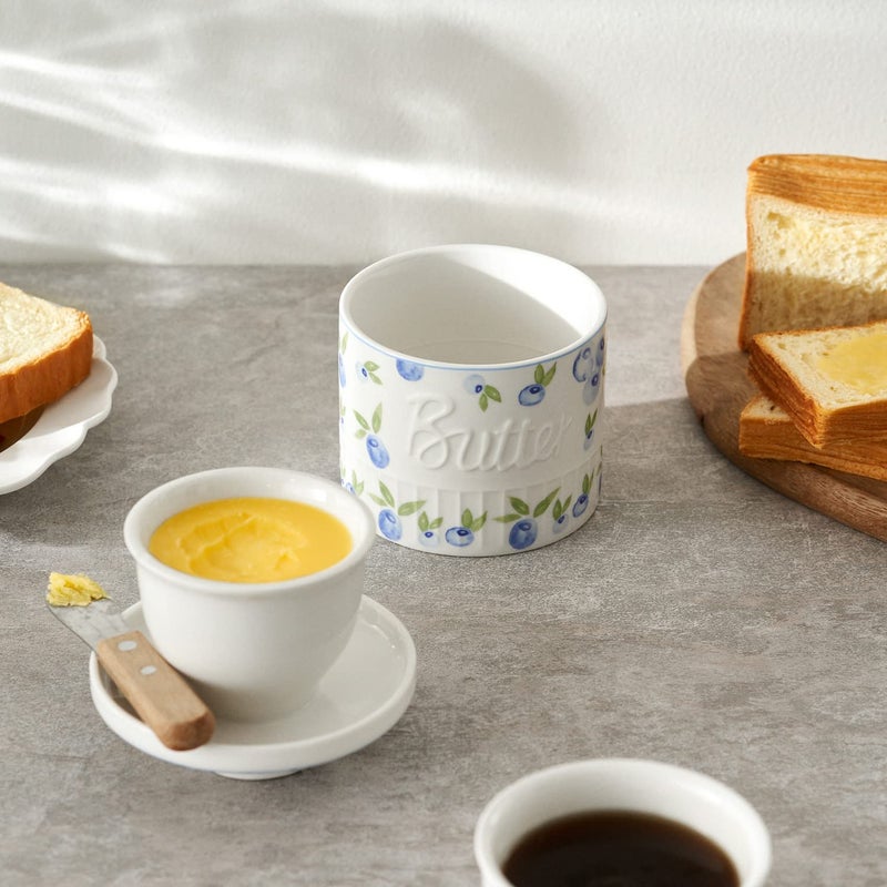 Toptier Butter Crock for Counter With Water Line, On Demand Spreadable Butter, Ceramic Butter Keeper to Leave On Counter, French Butter Dish with Lid (Yummy Blueberry) - Image 5