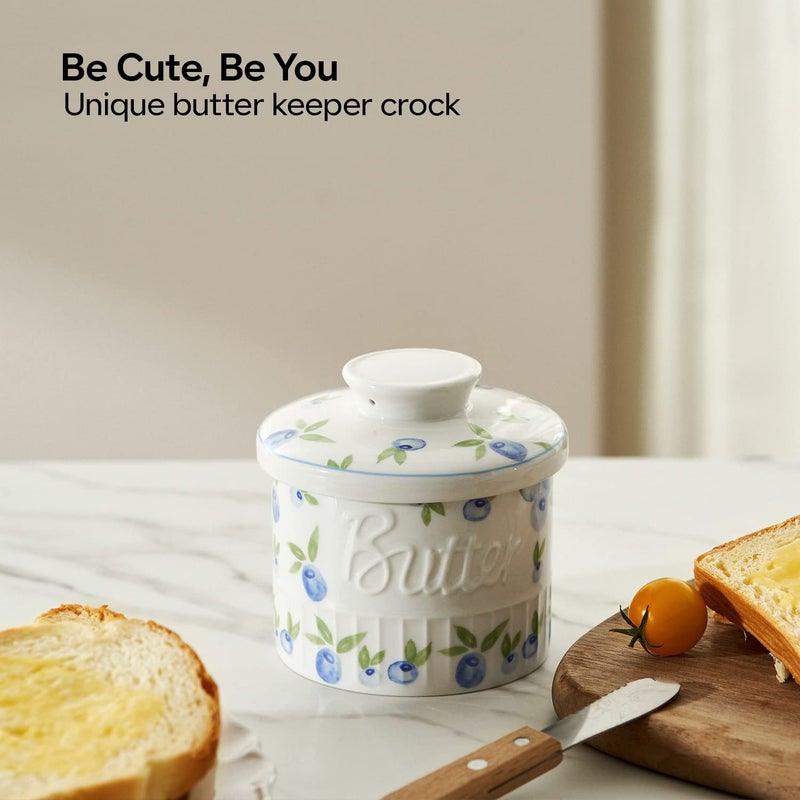 Toptier Butter Crock for Counter With Water Line, On Demand Spreadable Butter, Ceramic Butter Keeper to Leave On Counter, French Butter Dish with Lid (Yummy Blueberry) - Image 2