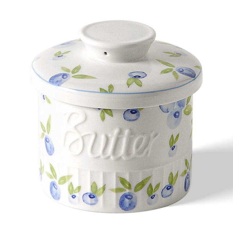 Toptier Butter Crock for Counter With Water Line, On Demand Spreadable Butter, Ceramic Butter Keeper to Leave On Counter, French Butter Dish with Lid (Yummy Blueberry) - Image 1