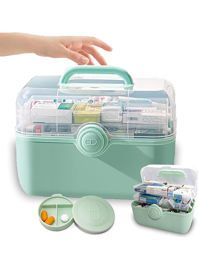 Raxoom Medicine Storage Box and Plastic Storage Box, Multipurpose Organizer and Storage Case for Art Craft and Cosmetic,Hobby Accessories, Bathroom Cosmetics, and Toiletries (Green,Large) - Image 1