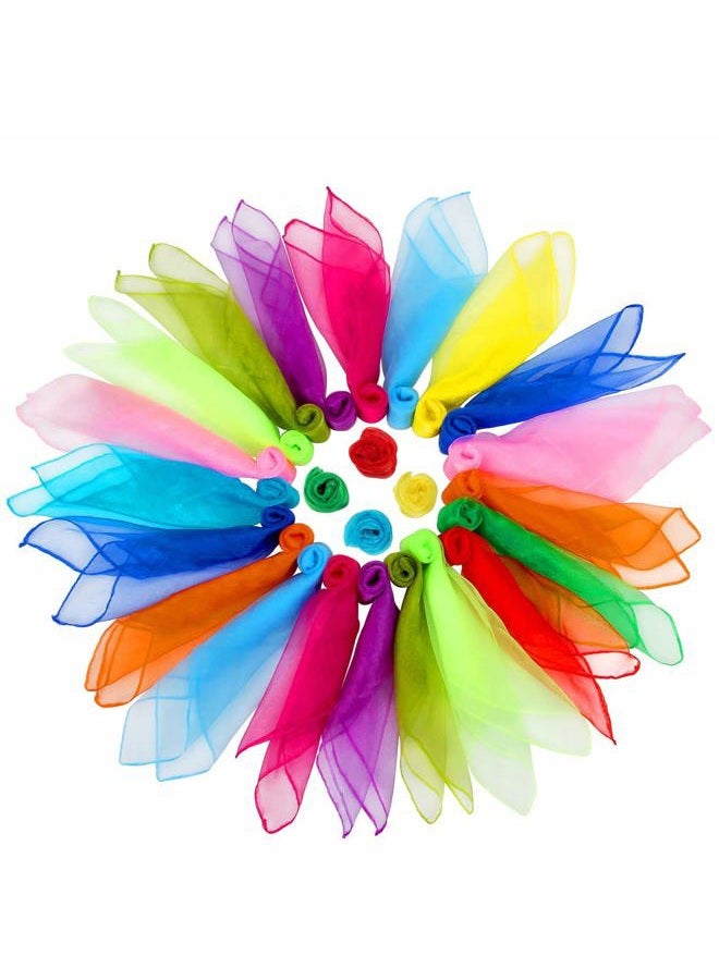 Colovis Square Dance Scarves, 24 Pcs Juggling Scarf Props Magic Trick Silk Scarves Music Movement Scarf 12 Colors 24 by 24 Inches (24 Pack) - Image 1