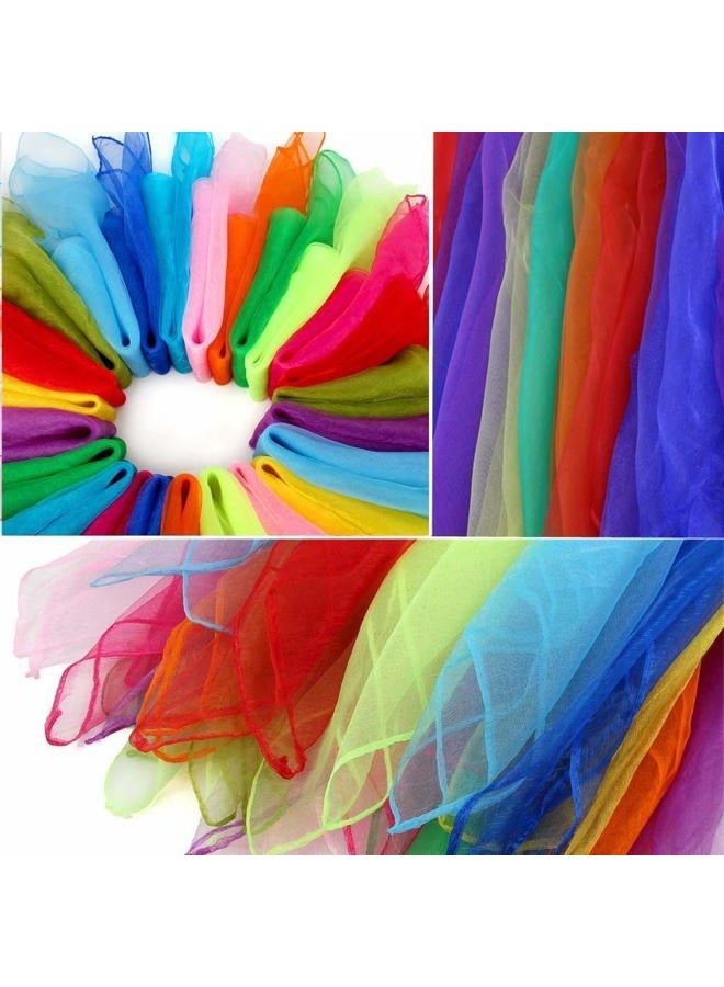 Colovis Square Dance Scarves, 24 Pcs Juggling Scarf Props Magic Trick Silk Scarves Music Movement Scarf 12 Colors 24 by 24 Inches (24 Pack) - Image 4