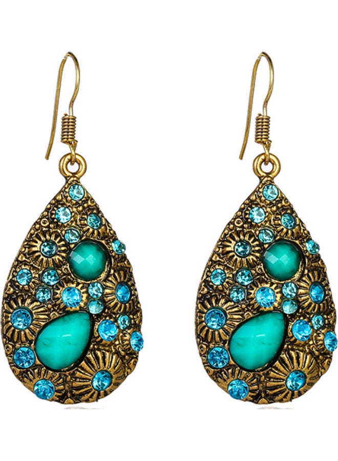 اليشمك أقراط من الفضة عيار 925 بتصميم قطرة مياه مرصعة بأحجار كريمة - Image 1