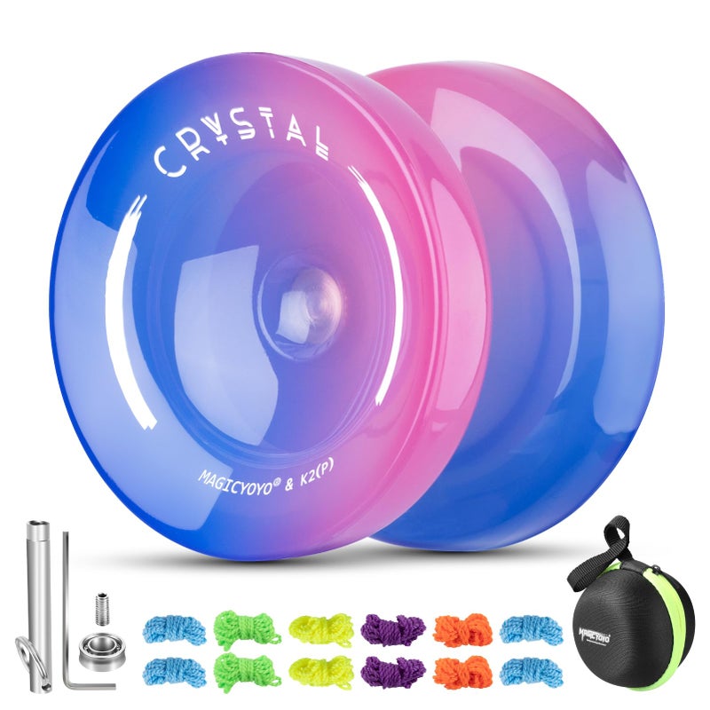MAGICYOYO K2 Crystal Yoyo for Kids Beginners, Responsive Yoyo with Unresponsive YoYo Bearing for Replacement, Plastic Yoyo Professional with 12 Yoyo Strings, Yo Yo Case, Yo-Yo Accessory Set-Blue Pink - Image 1