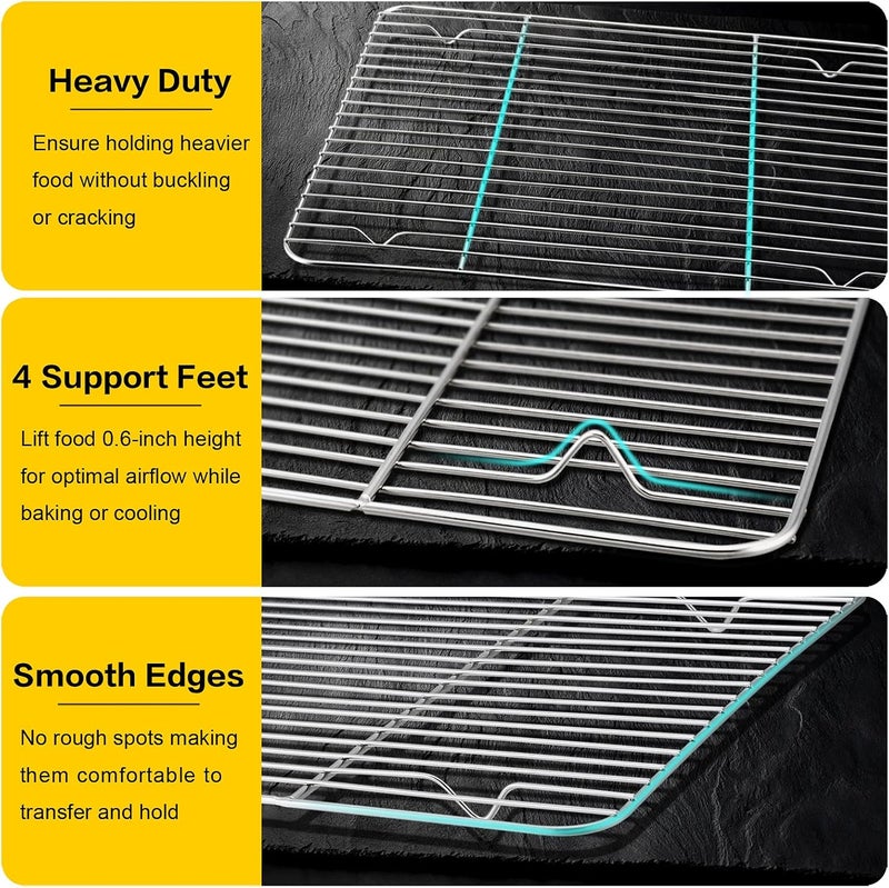 E-far Baking Cooling Rack Set of 2, Stainless Steel Metal Roasting Cooking Racks, Size - 15.3''x11.25'', Non Toxic & Rust Free, Oven & Dishwasher Safe - Image 3
