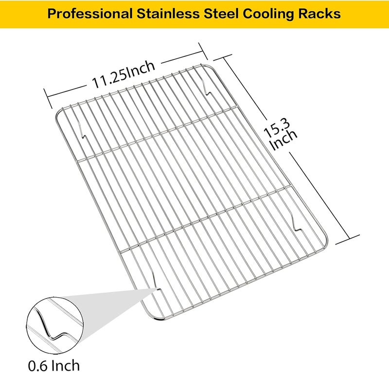 E-far Baking Cooling Rack Set of 2, Stainless Steel Metal Roasting Cooking Racks, Size - 15.3''x11.25'', Non Toxic & Rust Free, Oven & Dishwasher Safe - Image 2