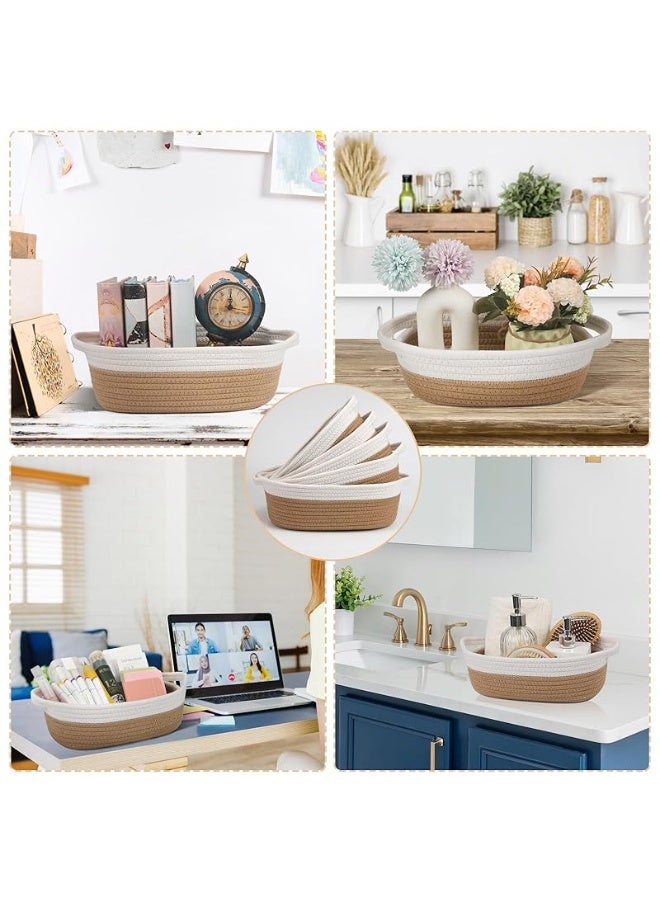 Oval Storage Basket Set of 5 - Natural Cotton Rope Woven Basket for Organizing Small Basket Storage Box, Dog Toy Basket with Handle, Cat Toy Box, Bathroom Items, Makeup Storage Box  - Image 2